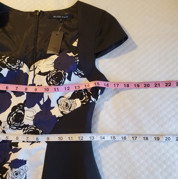 NEW Black Halo Dress Women 2 Jackie O Retro Blue Rose Stretch Cocktail Wedding S - Picture 13 of 14